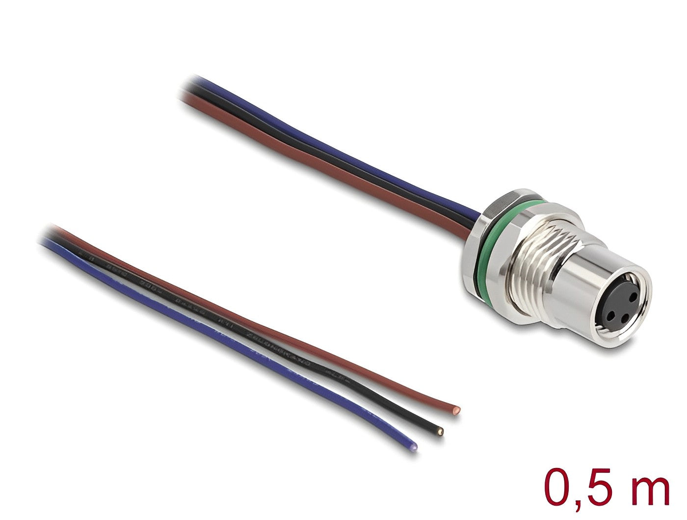 שקע M8 3 pin לפאנל עם כבל 3 גידים אורך 0.5 מטר - delock.israel