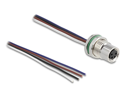 שקע M8 4 pin לפאנל עם כבל 4 גידים אורך 0.5 מטר - delock.israel