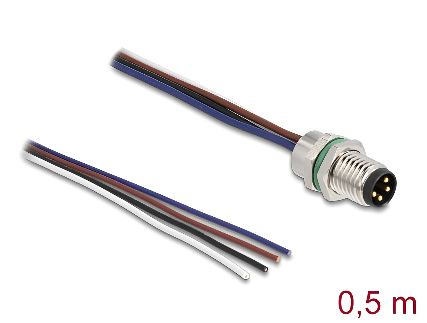 תקע M8 4 pin לפאנל עם כבל 4 גידים אורך 0.5 מטר - delock.israel