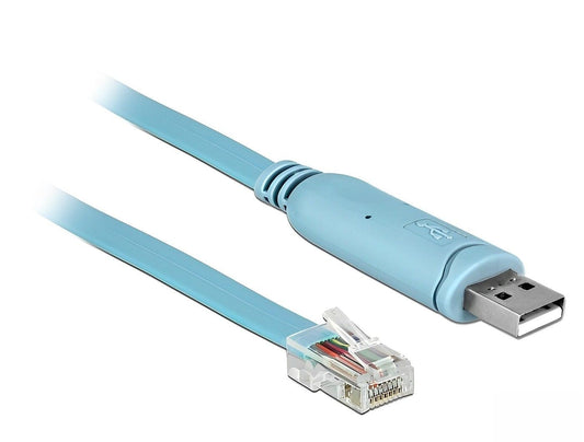 כבל קונסול לסיסקו כחול USB-A זכר לתקע RJ45 RS-232 צ'יפ FTDI ארוך 3 מטר - delock.israel