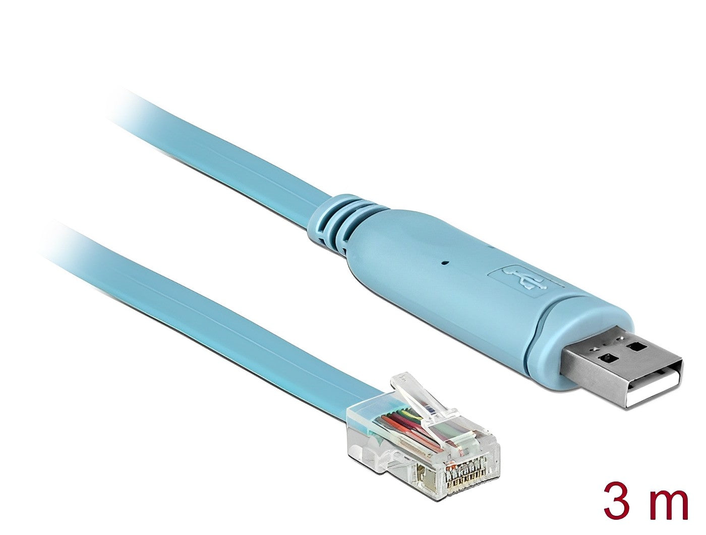 כבל קונסול לסיסקו כחול USB-A זכר לתקע RJ45 RS-232 צ'יפ FTDI ארוך 3 מטר - delock.israel