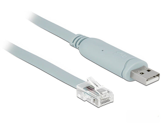 כבל קונסול לסיסקו אפור USB-A זכר לתקע RJ45 RS-232 צ'יפ FTDI - delock.israel