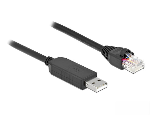 כבל קונסול לסיסקו שחור USB-A זכר לתקע RJ45 RS-232 צ'יפ FTDI FT231XS - delock.israel