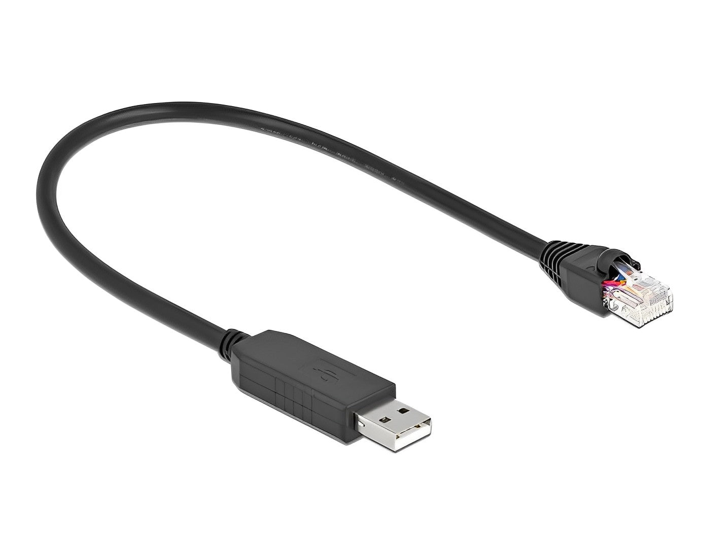 כבל קונסול לסיסקו שחור USB-A זכר לתקע RJ45 RS-232 צ'יפ FTDI FT231XS - delock.israel
