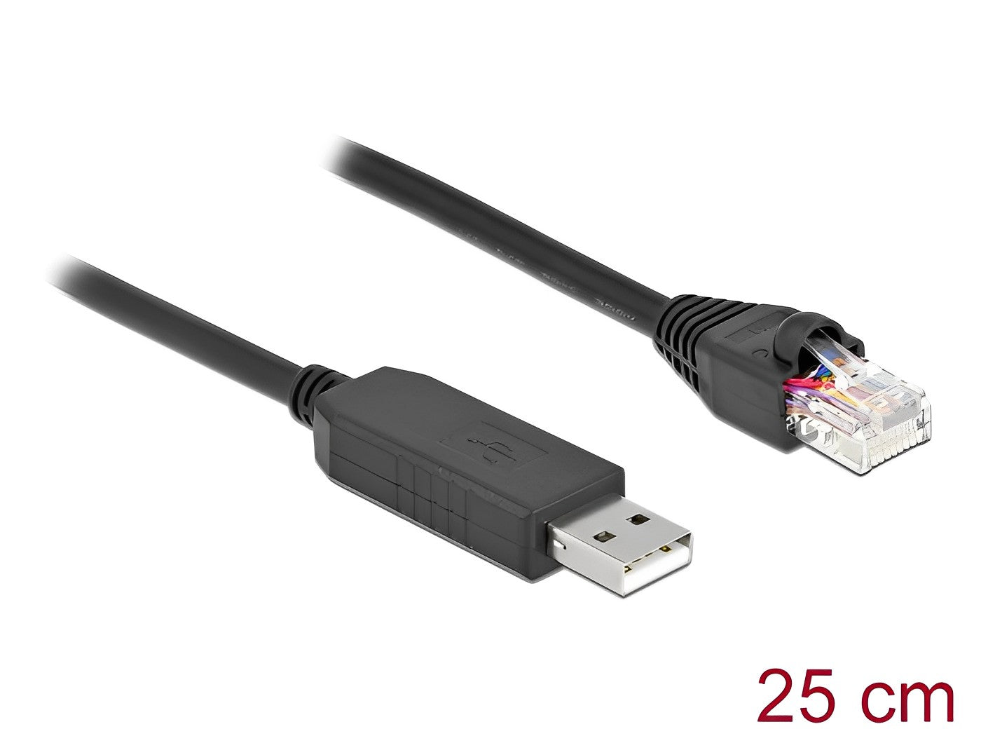 כבל קונסול לסיסקו שחור USB-A זכר לתקע RJ45 RS-232 צ'יפ FTDI FT231XS - delock.israel