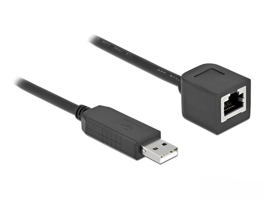 כבל קונסול לסיסקו שחור USB-A זכר לשקע RJ45 RS-232 צ'יפ FTDI FT231XS - delock.israel