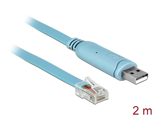 כבל קונסול לסיסקו כחול USB-A זכר לתקע RJ45 RS-232 צ'יפ FTDI ארוך 2 מטר - delock.israel