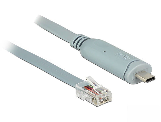 כבל קונסול לסיסקו אפור USB-C זכר לתקע RJ45 RS-232 צ'יפ FTDI - delock.israel