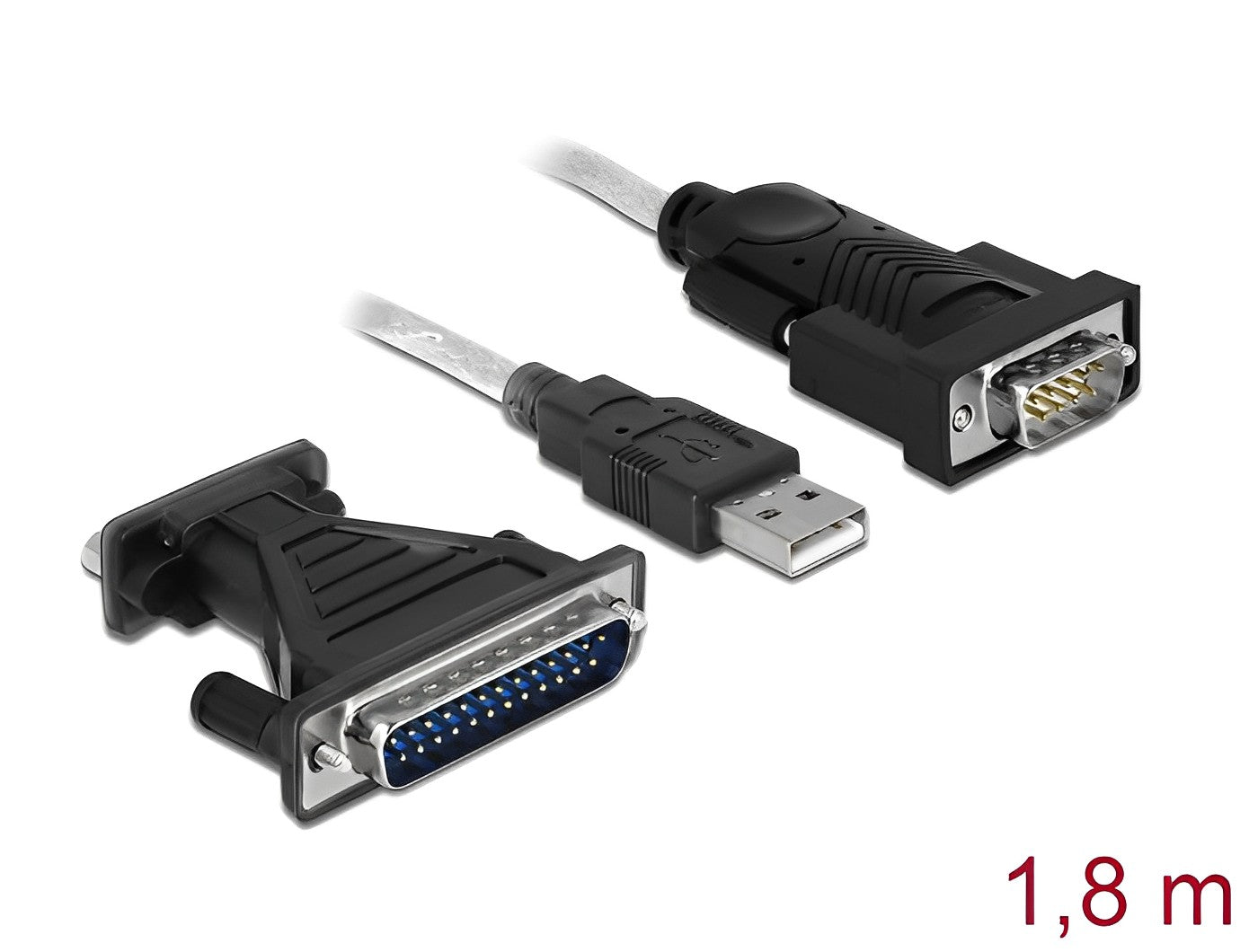 ממיר USB לתקע DB9 Serial RS-232 כולל מתאם DB25 צ'יפ FTDI אורך 1.8 מטר - delock.israel
