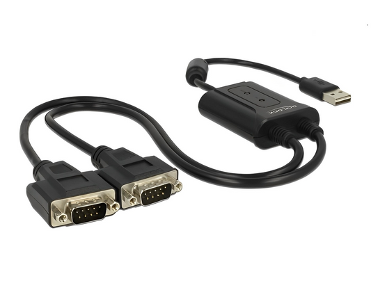 ממיר USB עם 2 יציאות DB9 Serial RS-232 זכר צ'יפ ASIX אורך 60 ס"מ - delock.israel