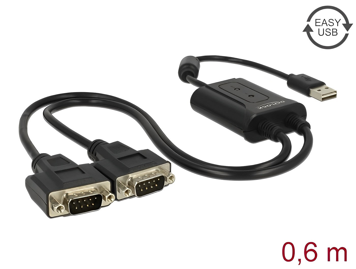ממיר USB עם 2 יציאות DB9 Serial RS-232 זכר צ'יפ ASIX אורך 60 ס"מ - delock.israel