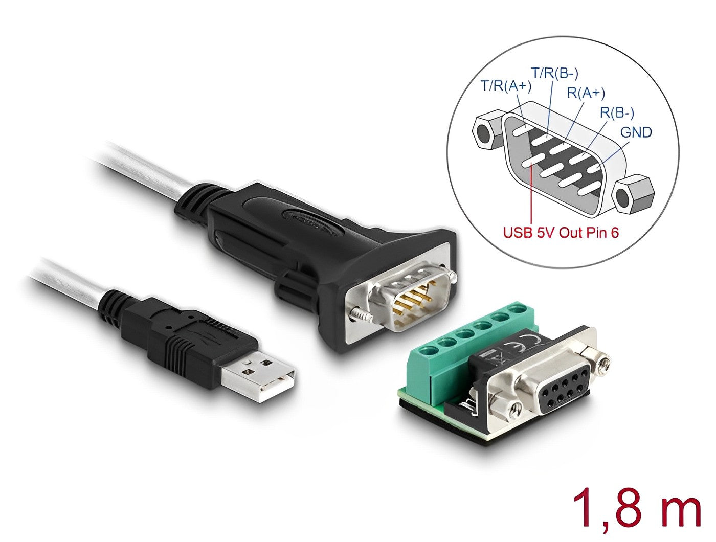 Delock Adapter USB 2.0 Type-A to 1 x Serial RS-422/485 male with 6 pin terminal block 5 V 1.8 m - delock.israel
