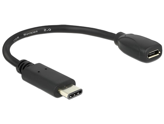 מתאם USB 2.0 תקע USB-C לשקע USB 2.0 Micro-B על כבל 15 ס"מ - delock.israel