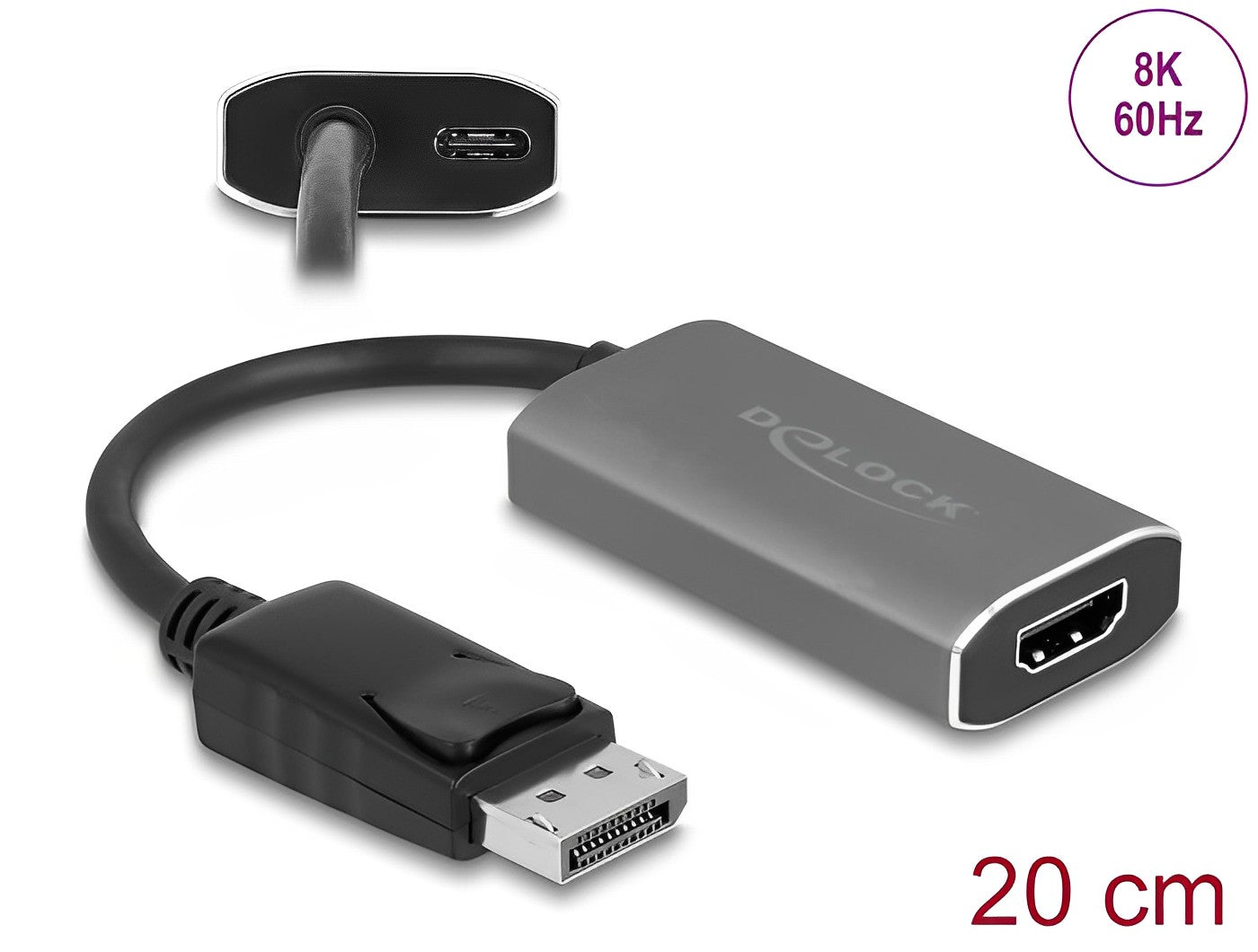 מתאם תצוגה אקטיבי תקע DisplayPort 1.4 לשקע HDMI 8K HDR תומך 60 הרץ - delock.israel