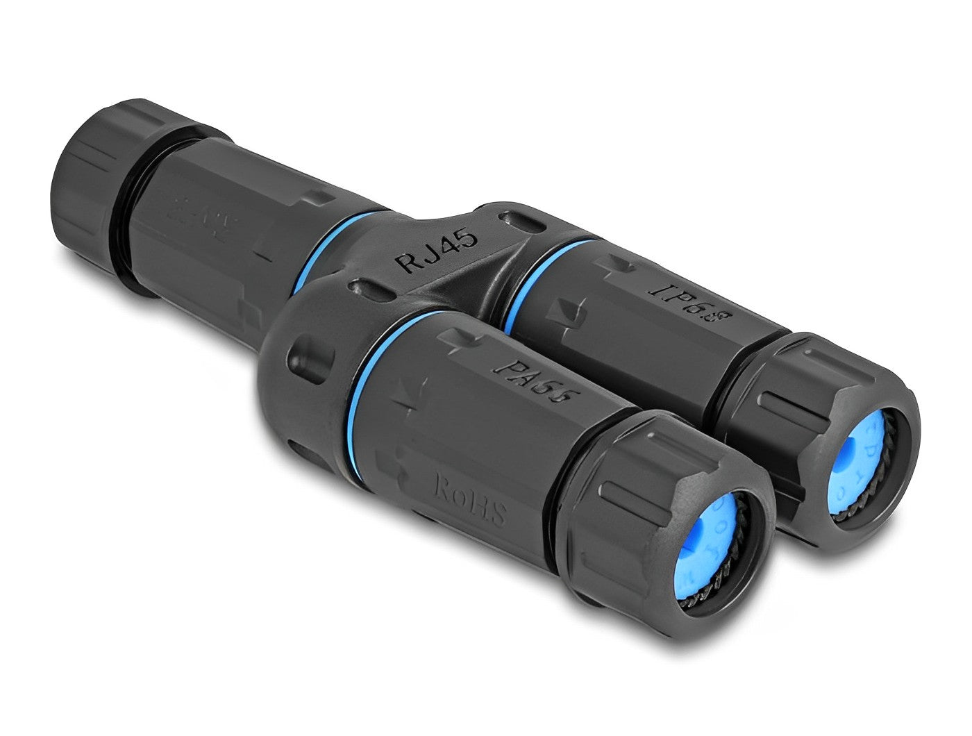 מופה רשת מתפצלת Cat.6A STP שקע RJ45 נ/נ עם הגנה מוגברת נגד מים IP68 - delock.israel