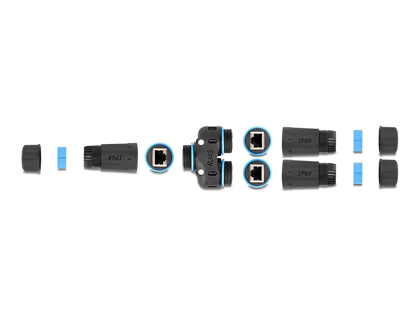 מופה רשת מתפצלת Cat.6A STP שקע RJ45 נ/נ עם הגנה מוגברת נגד מים IP68 - delock.israel