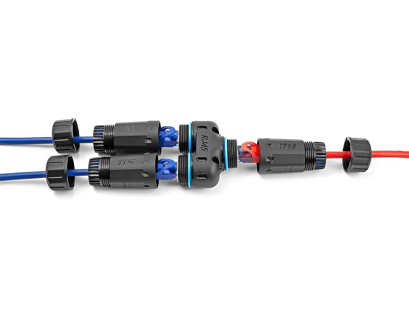 מופה רשת מתפצלת Cat.6A STP שקע RJ45 נ/נ עם הגנה מוגברת נגד מים IP68 - delock.israel