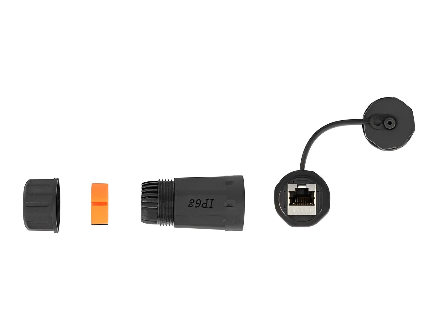 מופה רשת מסוכך Cat.6A STP שקע RJ45 נ/נ עם מכסה בצד אחד אטום נגד מים IP68 - delock.israel