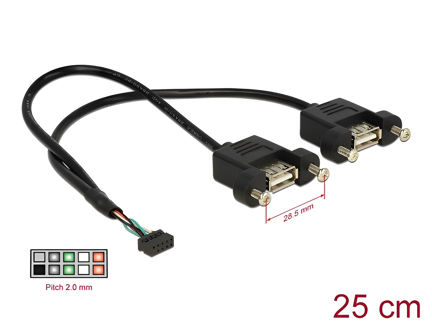 כבל USB 2.0 לפאנל שקע 10 פין לשקעים USB-A עם מרחק בין הברגים 28.5 מ"מ - delock.israel