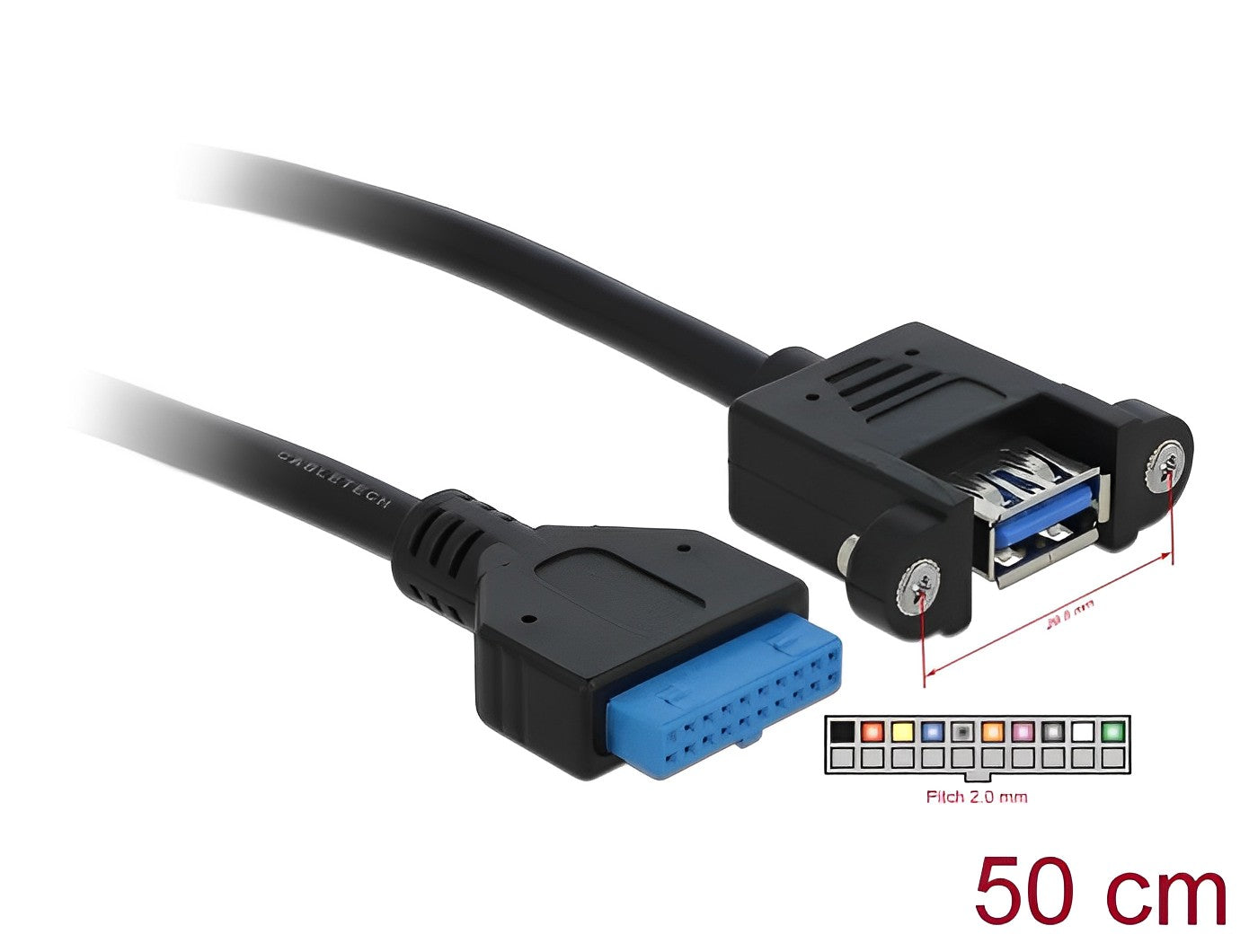 כבל USB-A 3.0 לפאנל שקע 19 פין לשקע USB-A עם מרחק בין הברגים 30 מ"מ - delock.israel