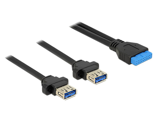 כבל USB 3.0 לפאנל שקע 19 פין לשקעים USB-A עם מרחק בין הברגים 18.5 מ"מ - delock.israel