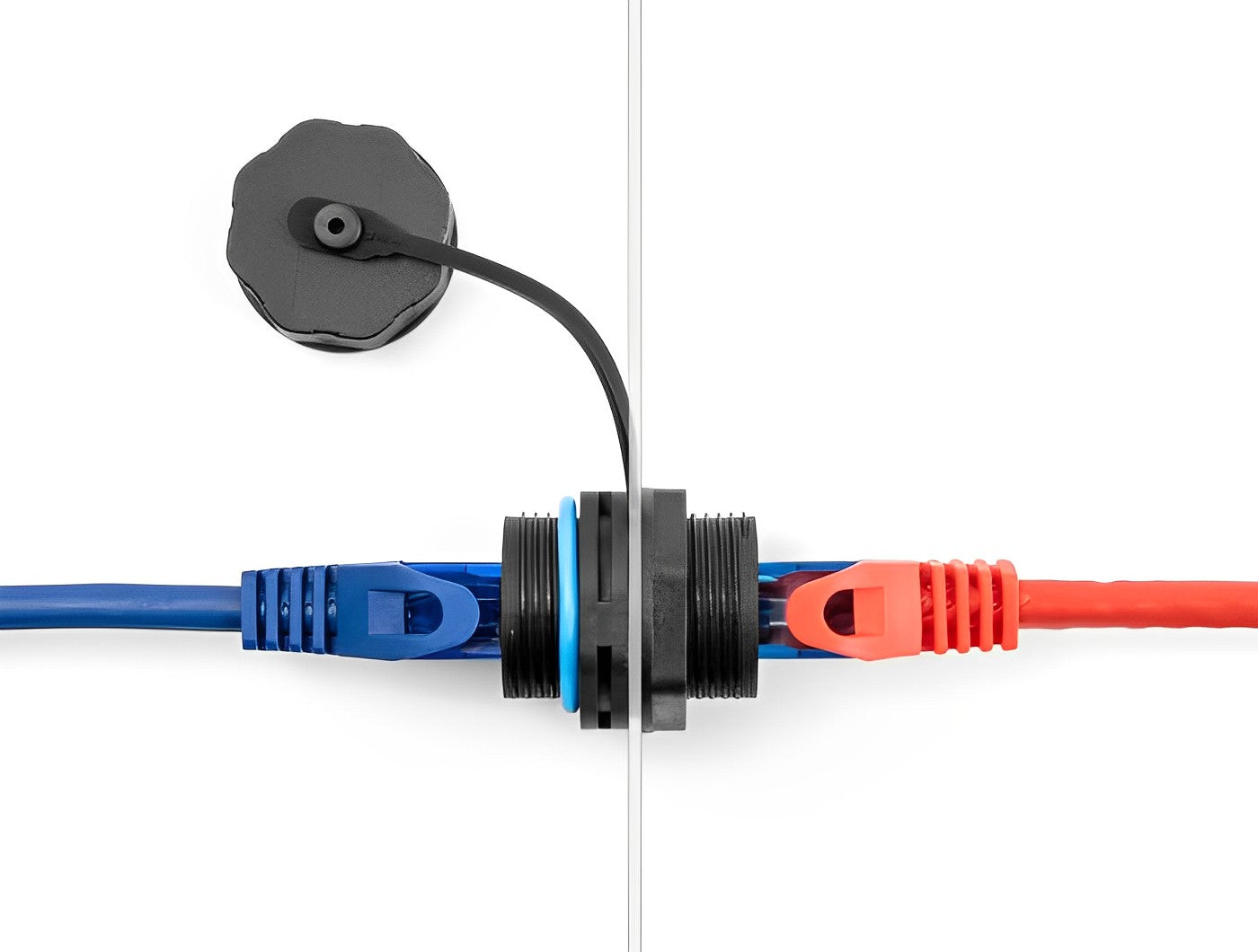 מופה רשת מסוכך RJ45 Cat.6A נ/נ להתקנה בקדח עגול 23 מ"מ אטומה נגד מים IP68 - delock.israel