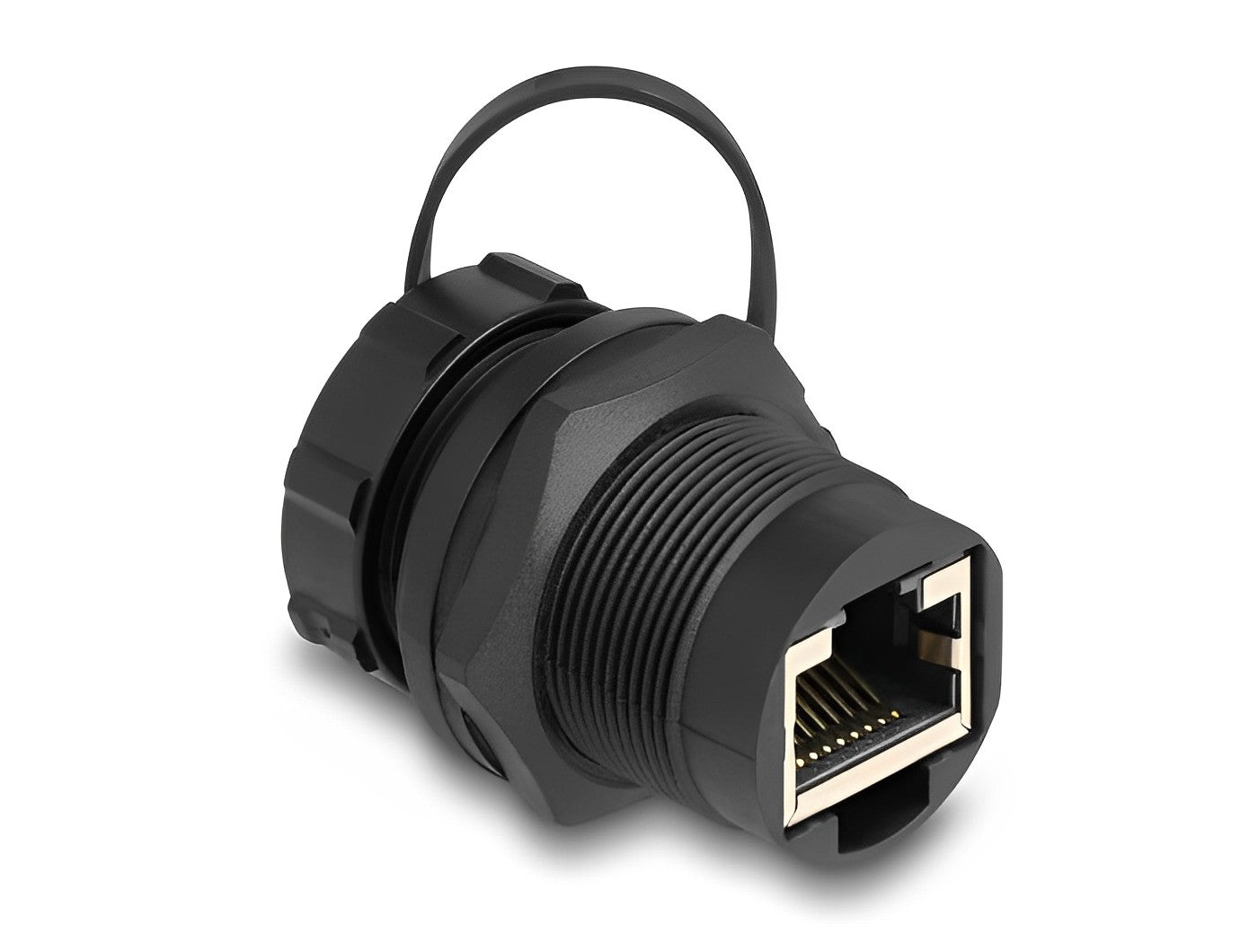 מופה רשת RJ45 Cat.6A מסוכך נ/נ עם מכסה מגן מפני אבק ומים IP67 להתקנה בקדח עגול 27 מ"מ - delock.israel