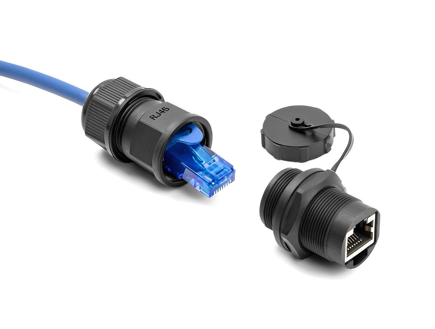 מופה רשת RJ45 Cat.6A מסוכך נ/נ עם מכסה מגן מפני אבק ומים IP67 להתקנה בקדח עגול 27 מ"מ - delock.israel