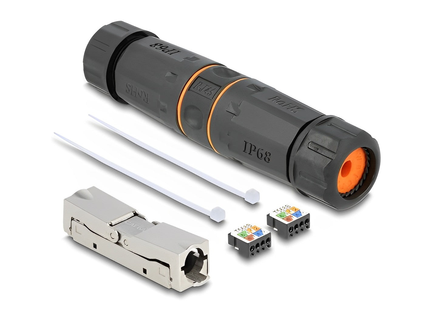 קופסת חיבורים להארכת כבל רשת RJ45 Cat.6A ללא כלי עבודה עם הגנה מוגברת נגד מים IP68 - delock.israel