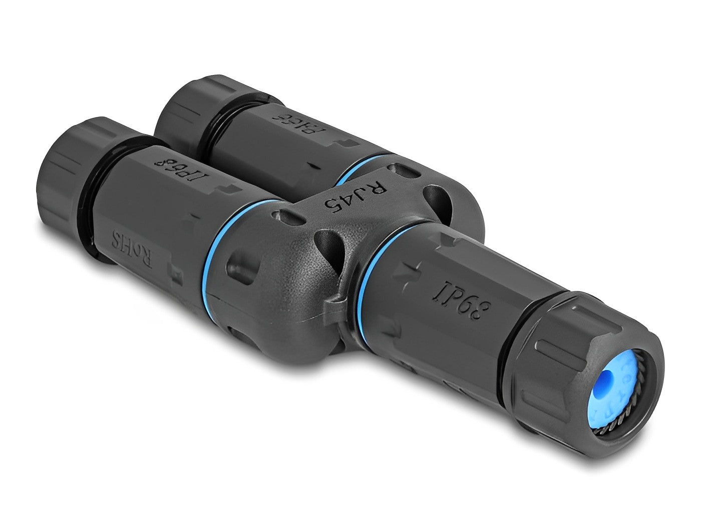 מופה רשת מתפצלת Cat.6A STP שקע RJ45 נ/נ עם הגנה מוגברת נגד מים IP68 - delock.israel
