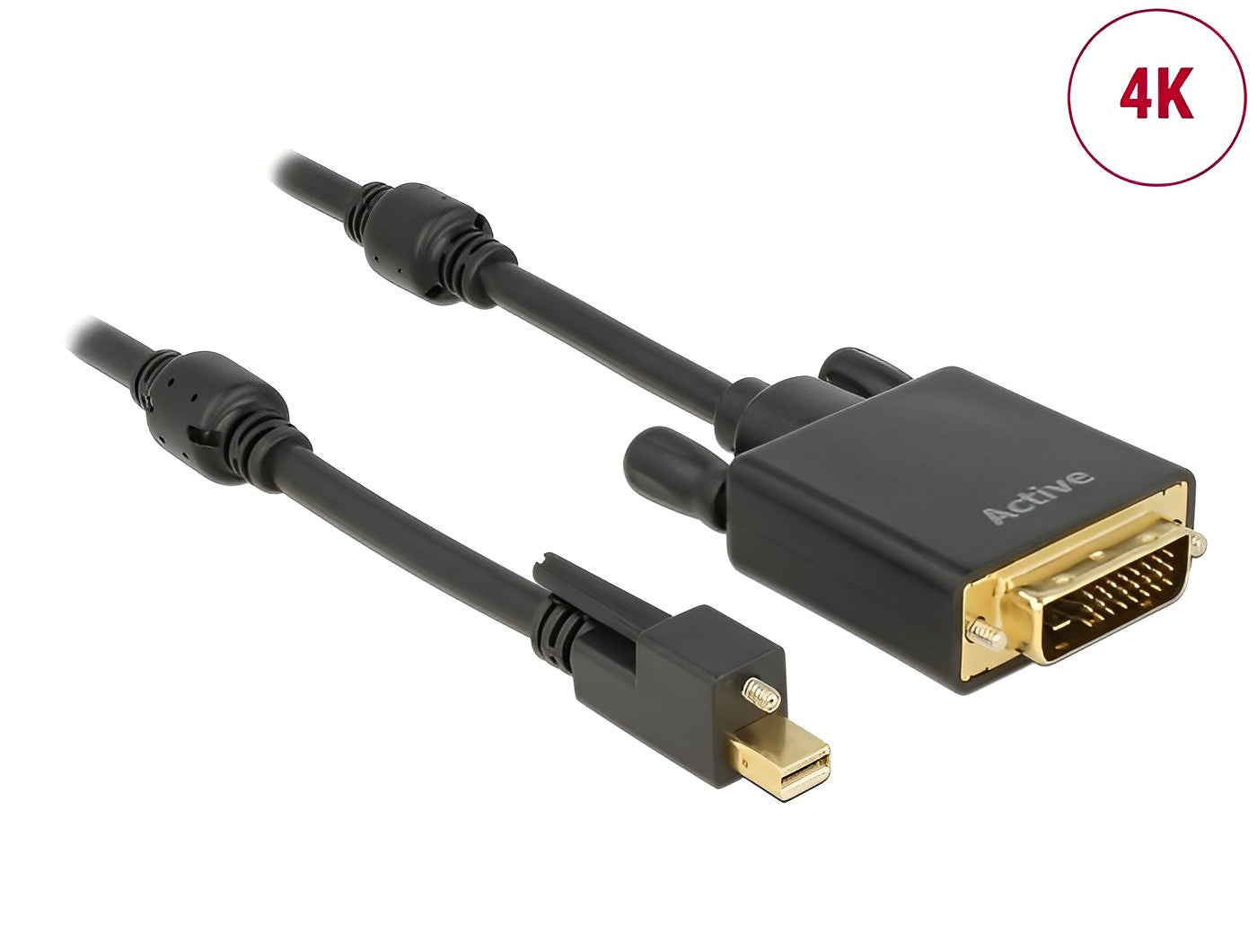 כבל מיני DisplayPort 1.2 4K אקטיבי עם בורג נעילה לחיבור מסך DVI ז/ז תומך 30 הרץ - delock.israel