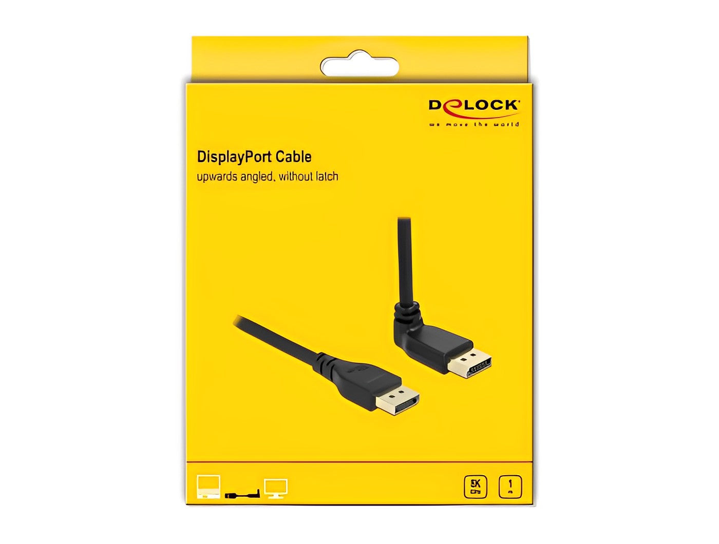 כבל DisplayPort 1.4 8K HDR ז/ז עם תקע מיני ללא נעילה צד אחד בזווית 90° למעלה תומך 60 הרץ - delock.israel