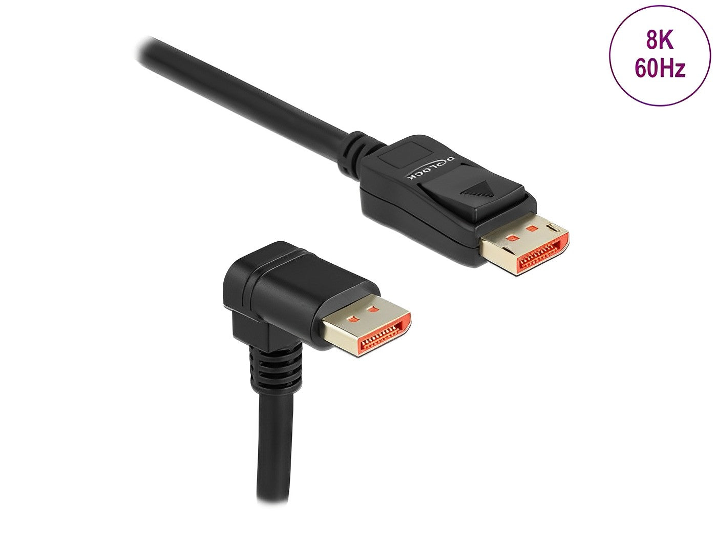 כבל DisplayPort 1.4 8K HDR ז/ז צד אחד בזווית 90° למטה תומך 60 הרץ - delock.israel