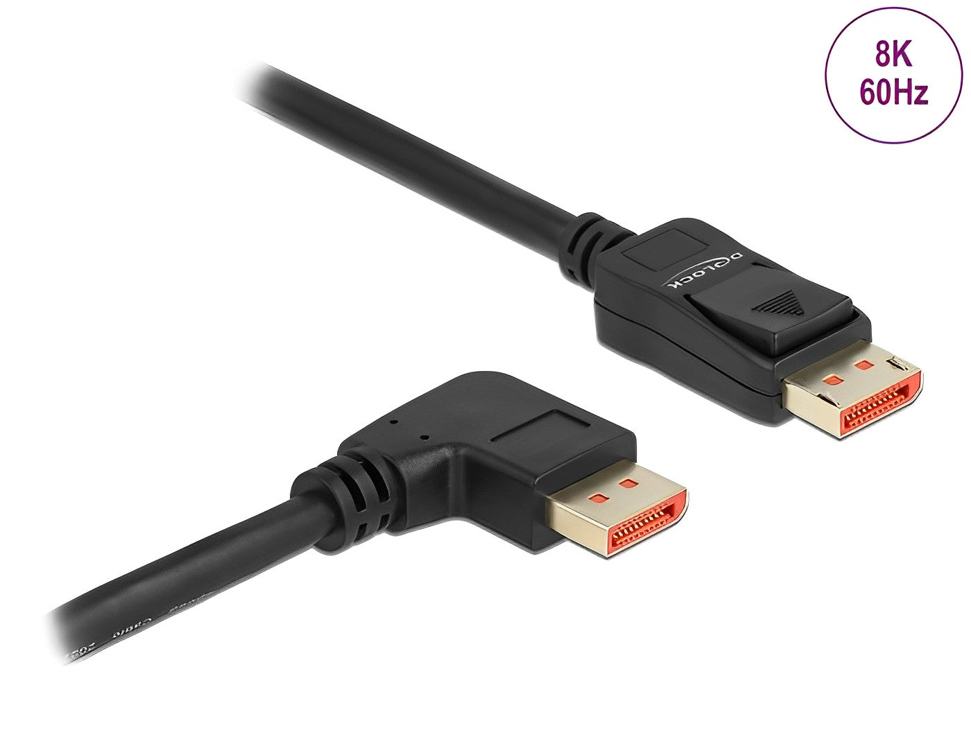 כבל DisplayPort 1.4 8K HDR ז/ז צד אחד בזווית 90° ימינה תומך 60 הרץ - delock.israel