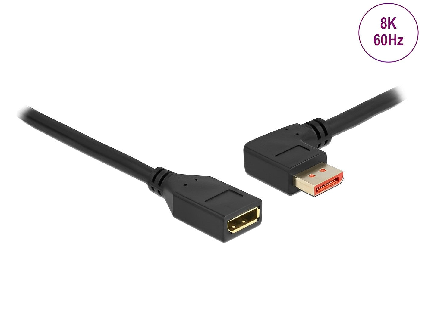 כבל מאריך DisplayPort 1.4 8K HDR ז/נ צד אחד בזווית 90° שמאלה תומך 60 הרץ - delock.israel