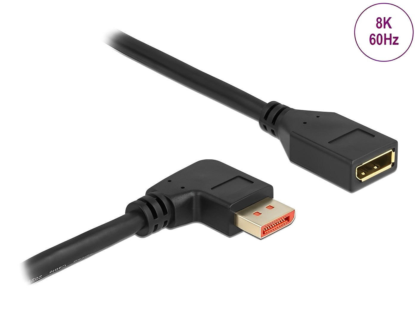כבל מאריך DisplayPort 1.4 8K HDR ז/נ צד אחד בזווית 90° ימינה תומך 60 הרץ - delock.israel