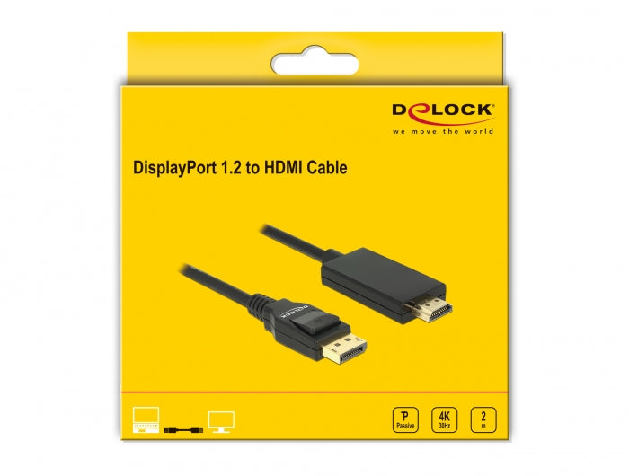 כבל DisplayPort 1.2 4K לחיבור מסך HDMI ז/ז תומך 30 הרץ - delock.israel