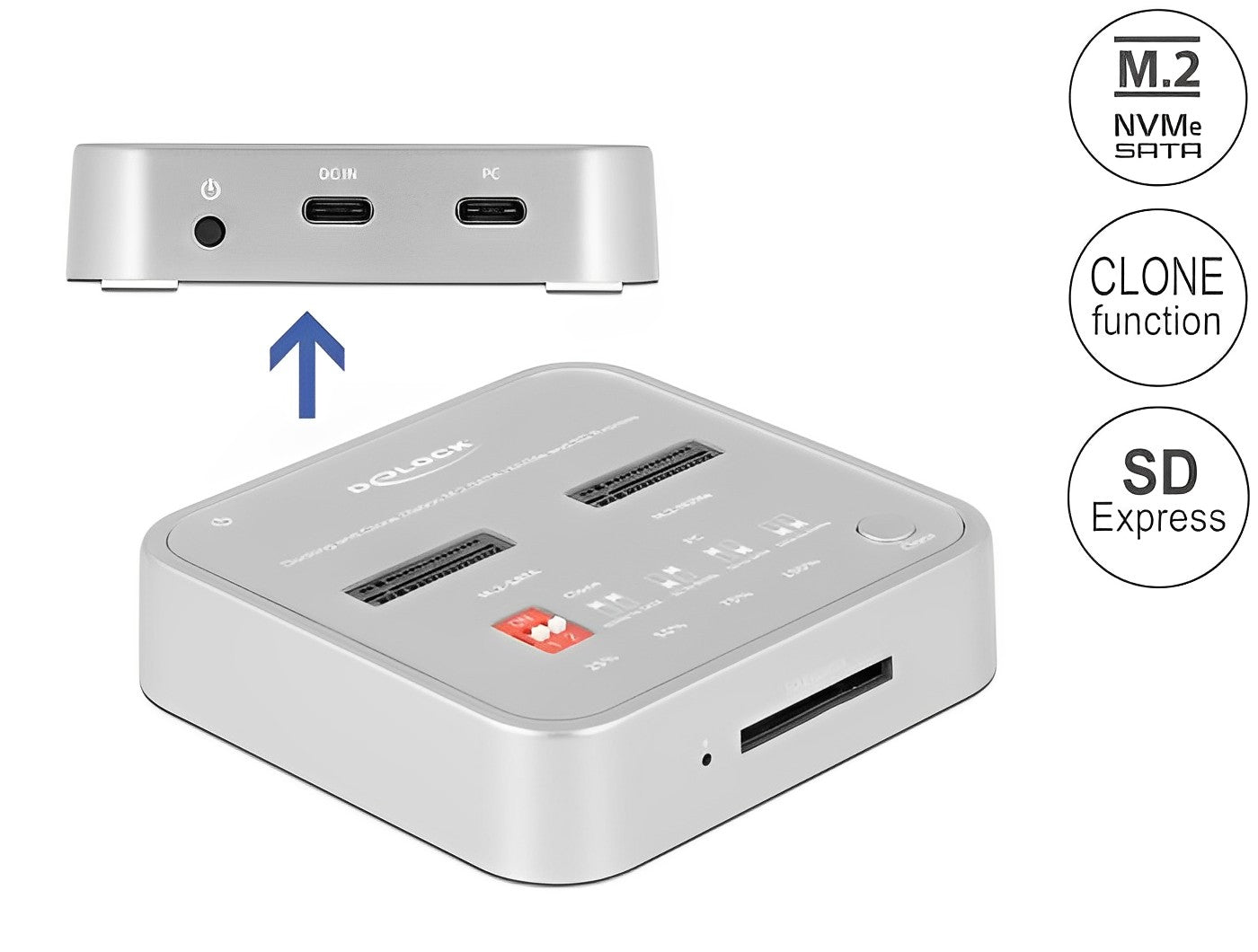 תחנת עגינה USB-C 3.2 Gen 2 10Gbps לכונן M.2 NVMe + M.2 SATA עם פונקציית שכפול דיסקים - delock.israel