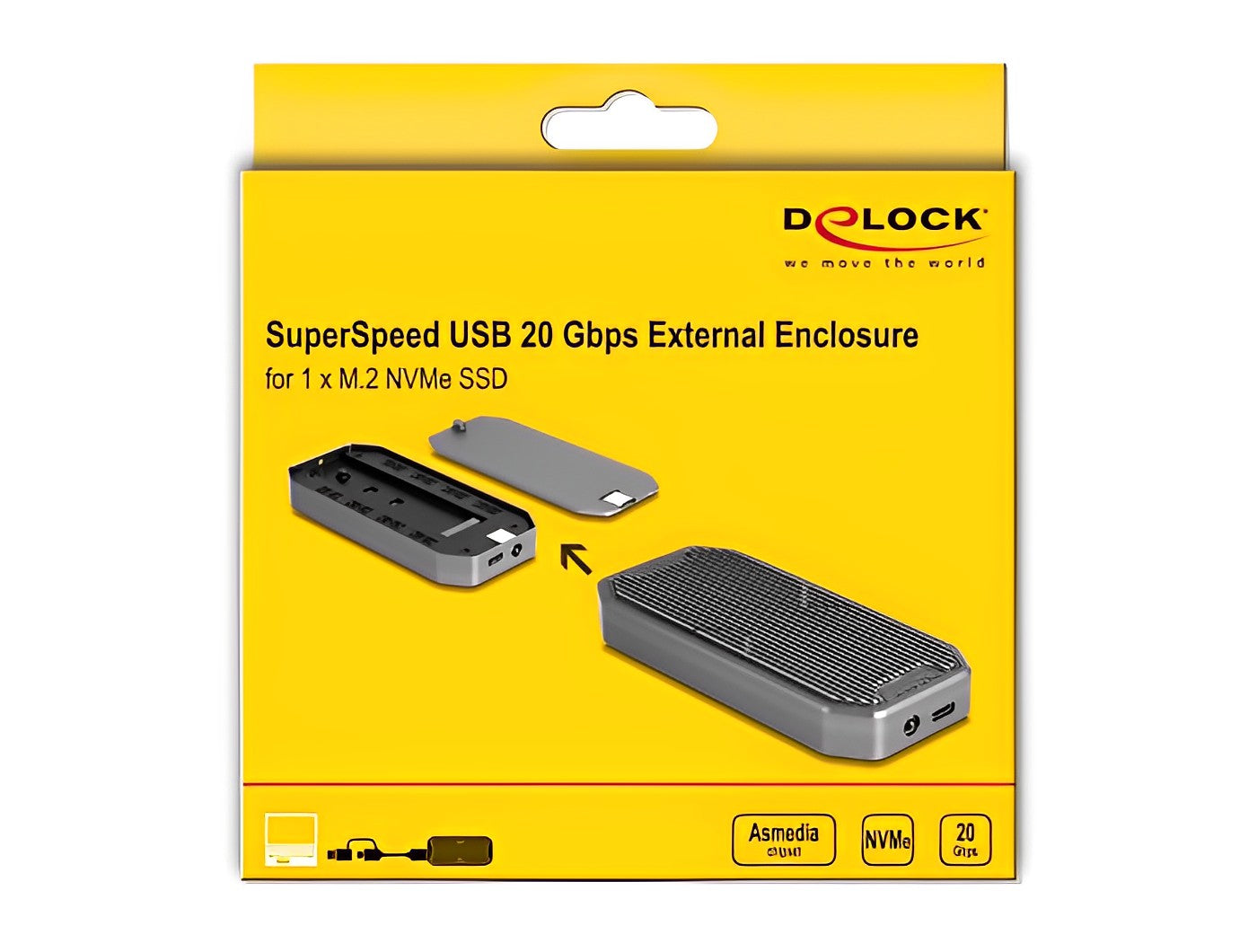 מארז גיימינג USB-C 3.2 Gen 2x2 20Gbps RGB LED לכונן M.2 PCIe NVMe SSD - delock.israel