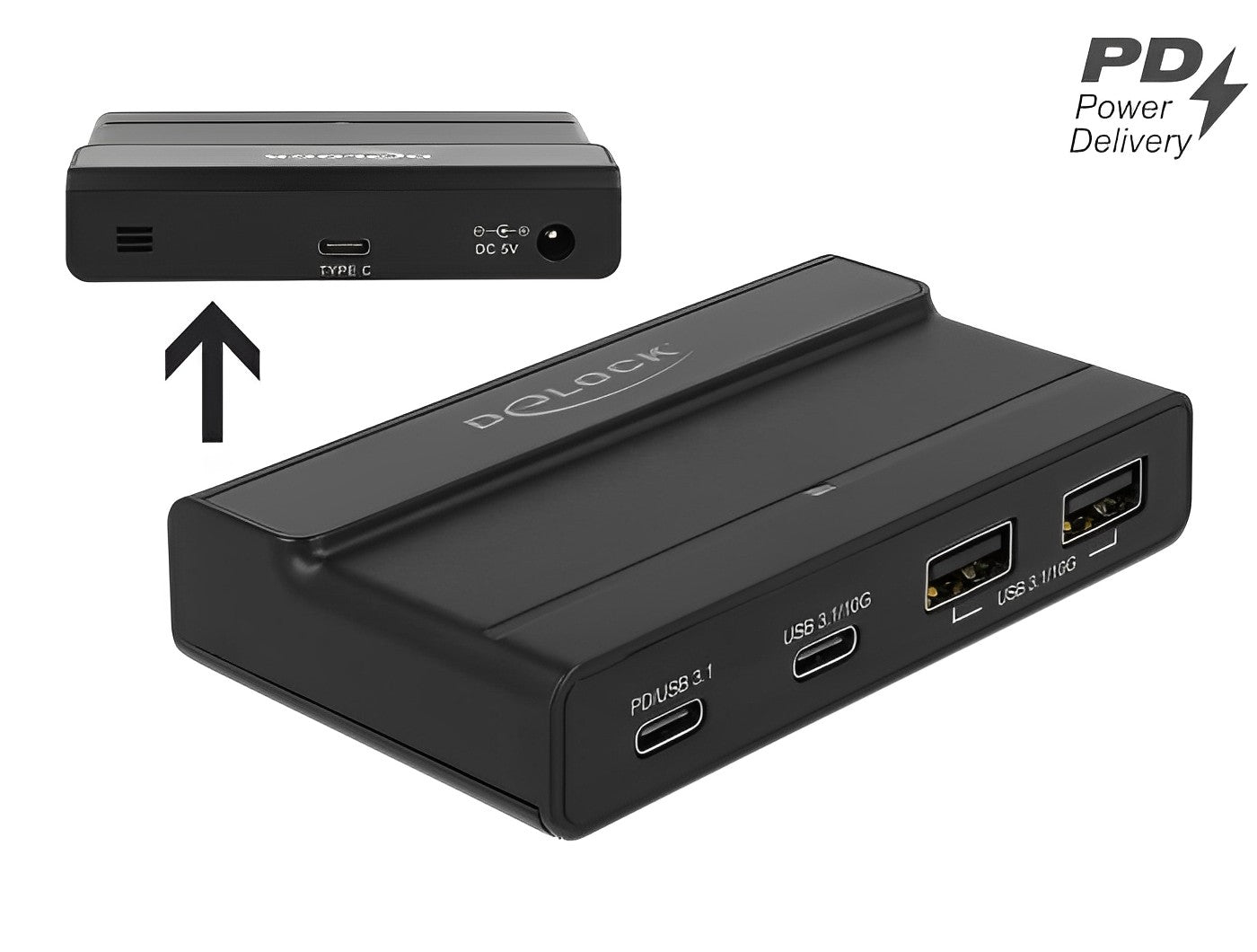 מפצל מקצועי USB-C 3.1 Gen 2 10Gbps PD 60Watt אקטיבי עם 4 יציאות USB-A/C - delock.israel