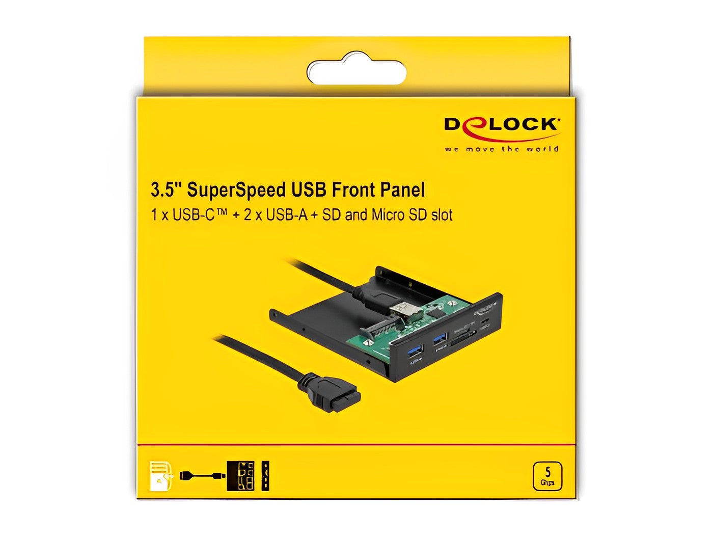 פאנל קדמי 3.5″ USB 3.2 5Gbps למארז מחשב עם 3 יציאות USB-A/C + קורא כרטיסים דגם 64058 - delock.israel