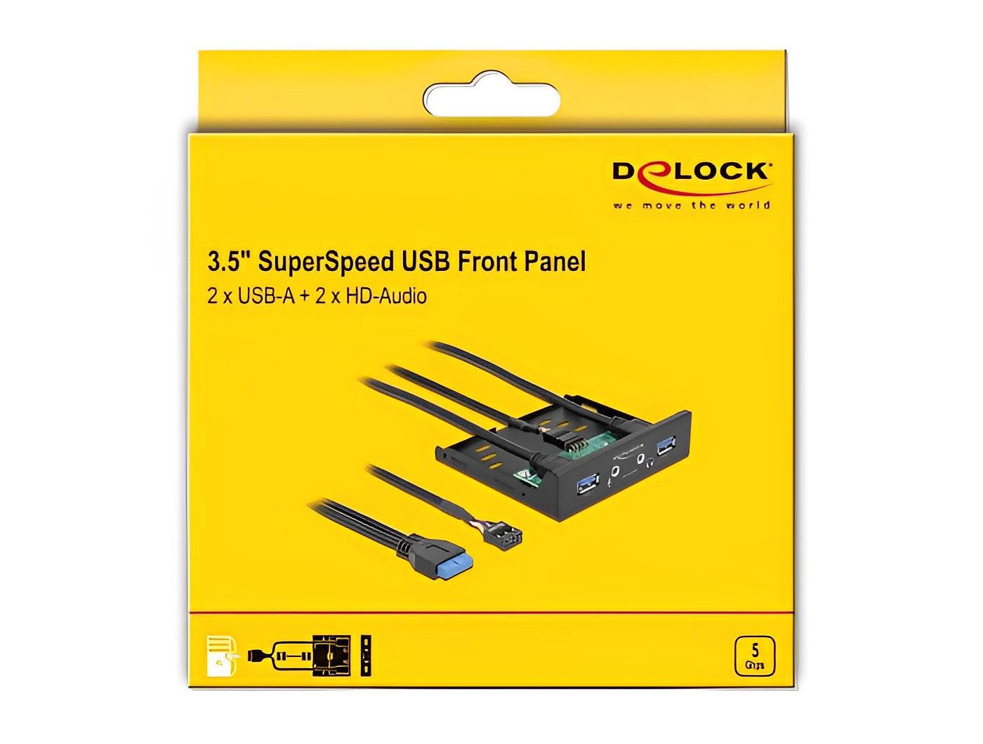 פאנל קדמי 3.5″ USB 3.2 5Gbps למארז מחשב עם 2 יציאות USB-A + חיבורים HD-Audio דגם D64150 - delock.israel