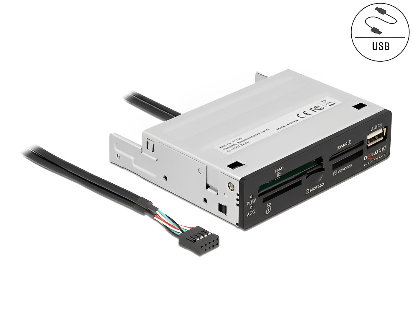 פאנל קדמי 3.5″ למארז מחשב עם יציאת USB 2.0 וקורא כרטיסים - delock.israel