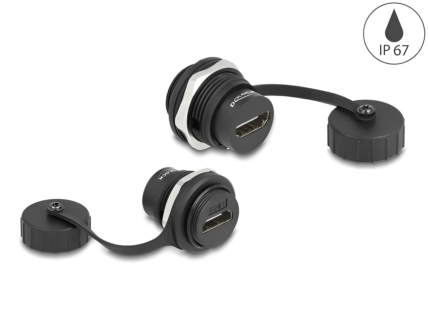 מופה HDMI-A נ/נ להתקנה בקדח עגול 23.5 מ"מ עמיד למים IP67 - delock.israel