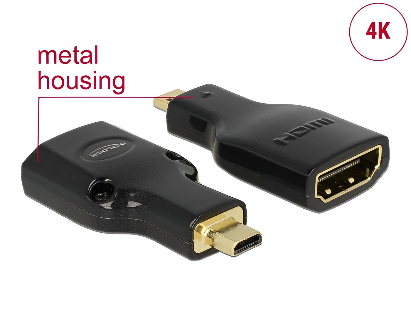 מתאם מתכתי מיקרו HDMI 4K 60 Hz זכר לשקע HDMI - delock.israel