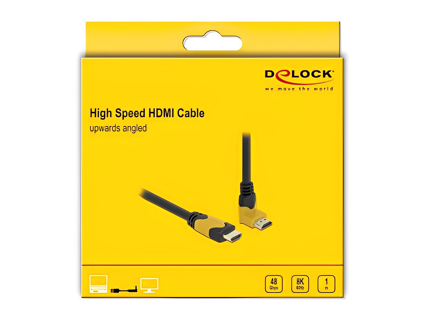 כבל HDMI 48 Gbps 8K בזווית 90° למעלה ז/ז תומך 60 הרץ - delock.israel