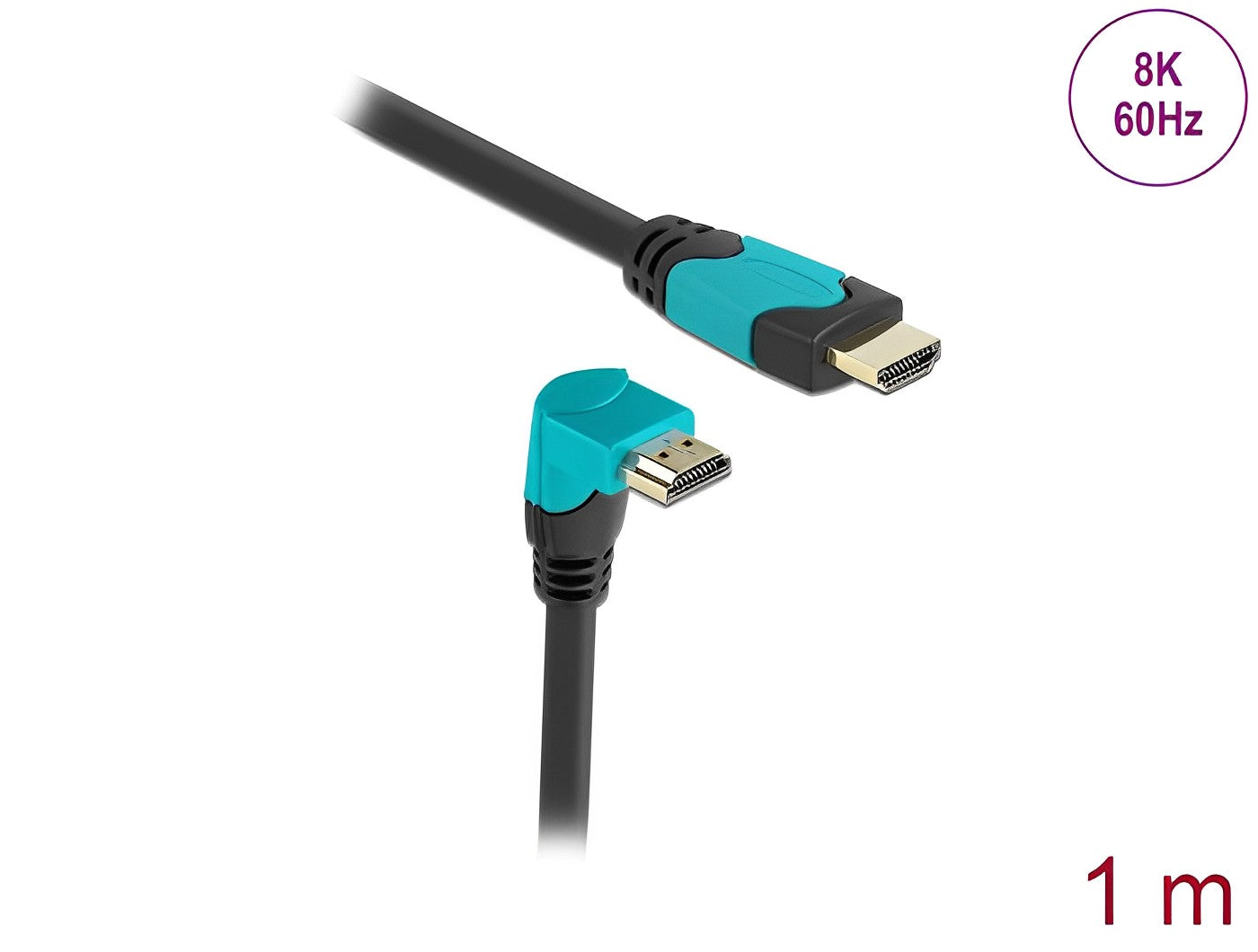 כבל HDMI 48 Gbps 8K בזווית 90° למטה ז/ז תומך 60 הרץ - delock.israel