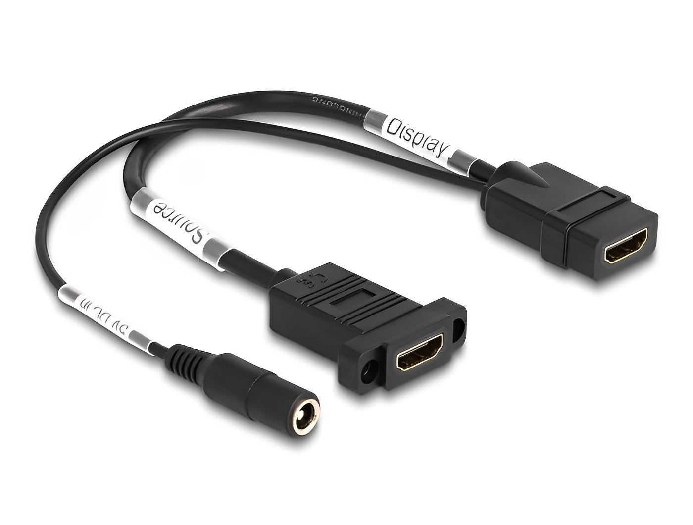 כבל מאריך HDMI 4K + DC 5V לפאנל נ/נ מרחק בין הברגים 28 מ"מ - delock.israel