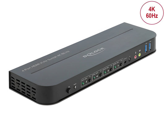 קופסת מיתוג מ-4 מחשבים לעמדת עבודה אחת HDMI KVM Switch 4K USB 3.0 and Audio - delock.israel