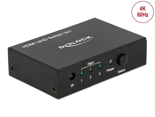 מיתוג HDMI UHD 4K 3/1 כולל שלט אינפרא אדום - delock.israel